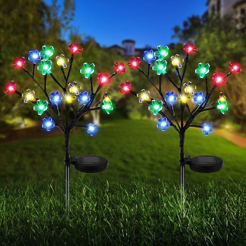 2pcs Solar Bee Lawn Lights - 40LEDs Waterproof Outdoor Cherry Blossom Pathway Garden Lights for Holiday, Wedding and Walkway Decoration2