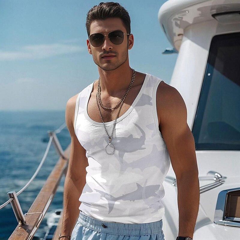 Men's Shark T Shirt Vest Top Sleeveless T shirt 3D Print Crew Neck Shirt Vacation Casual Hawaiian Holiday White Summer Spring Clothing Apparel S M L XL XXL XXXL2