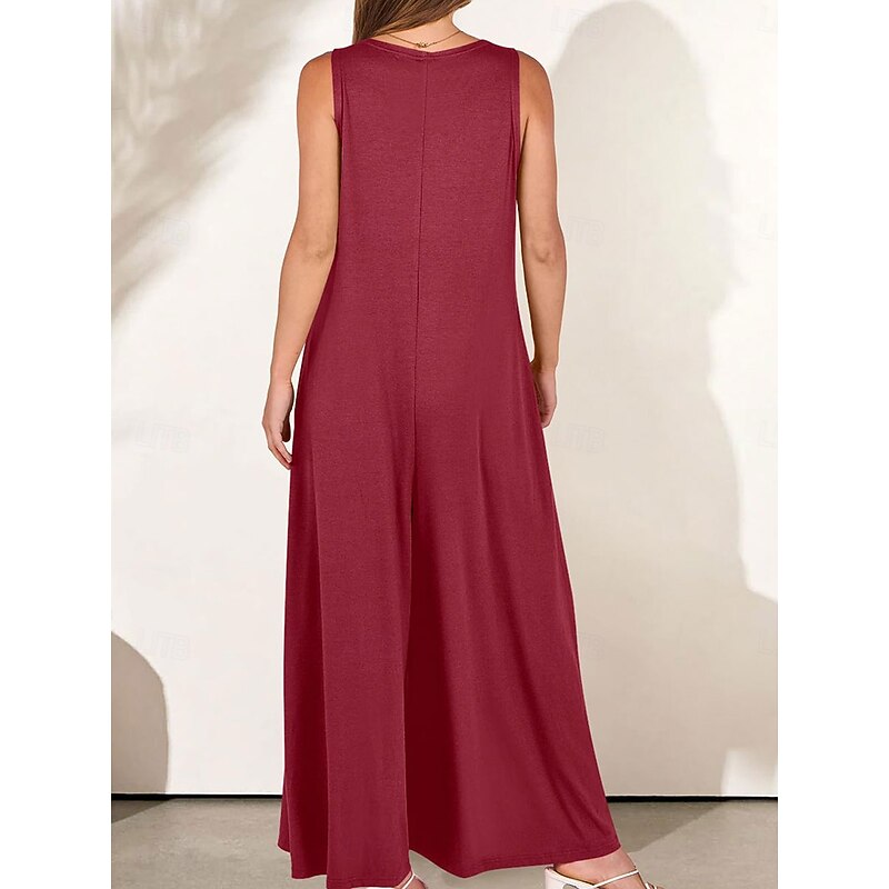 Women's Normal Jumpsuit Active Solid Color Sleeveless V Neck High Waist Vacation Street Loose Fit Red Green Summer2