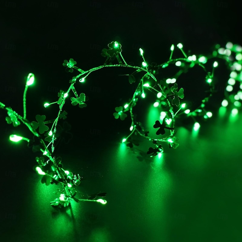 St. Patrick's Day Clover Firecracker Light String 3M 100 LEDs - AAA Battery Powered String Light with Remote 8-Function Controller for Festival Atmosphere Decorative 1pc4