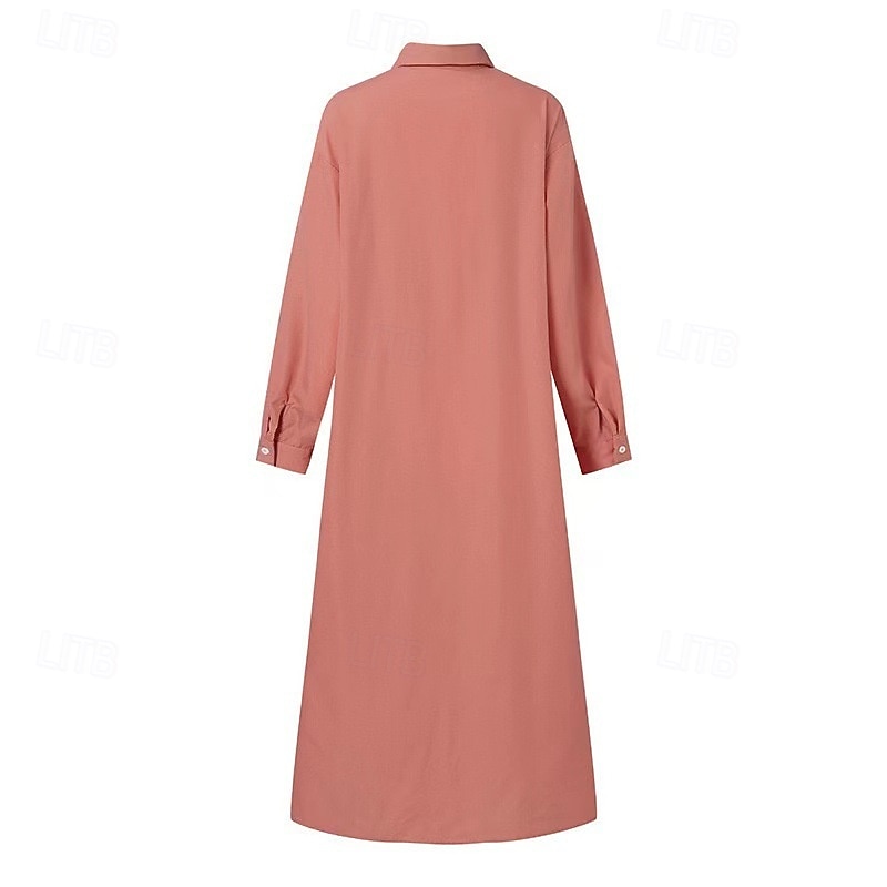 Women's Long Dress Maxi Dress Linen-Inspired Dresses Shirt Dress Casual Dress Stylish Casual Vacation Daily Date Regular Fit Plain Long Sleeve Lapel Red Khaki Dark Blue Summer Spring4