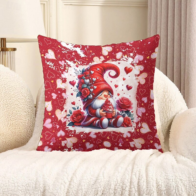 Wedding Decorative Toss Pillows Cover 1PC Gnome Heart Soft Square Couch Cushion Case Pillowcase for Bedroom Livingroom Sofa Chair Spring Summer Party - Main Image