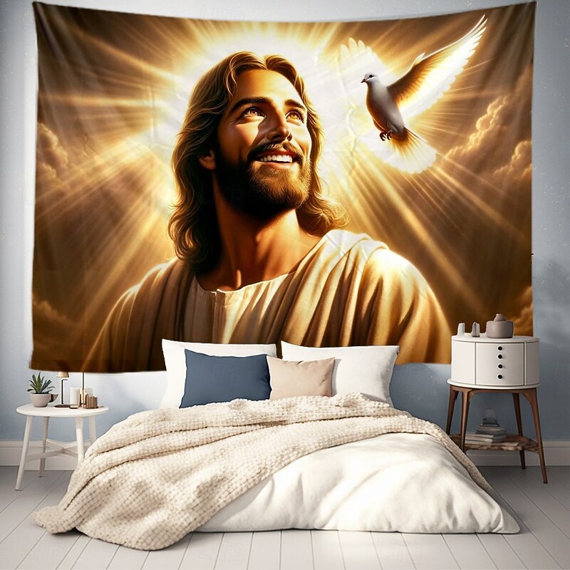 Hanging Tapestry Jesus Wall Art Large Tapestry Mural Decor Photograph Backdrop Blanket Curtain Home Bedroom Living Room Decoration