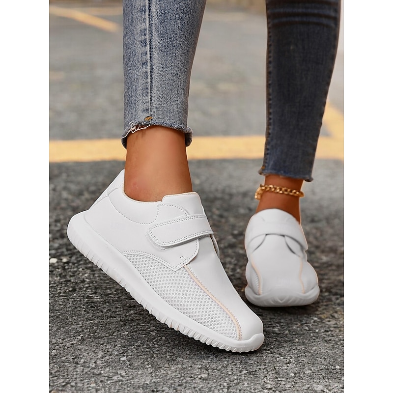 Women's White Breathable Mesh Sneakers with Velcro Strap – Lightweight Athletic Shoes for Walking and Fitness3