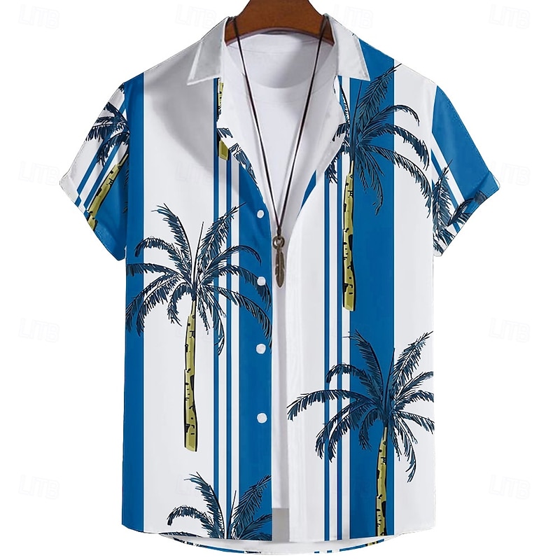 Men's Coconut Tree Summer Hawaiian Shirt Aloha Shirt Short Sleeve Hawaiian Vacation Summer Turndown Button Up Red Blue Green