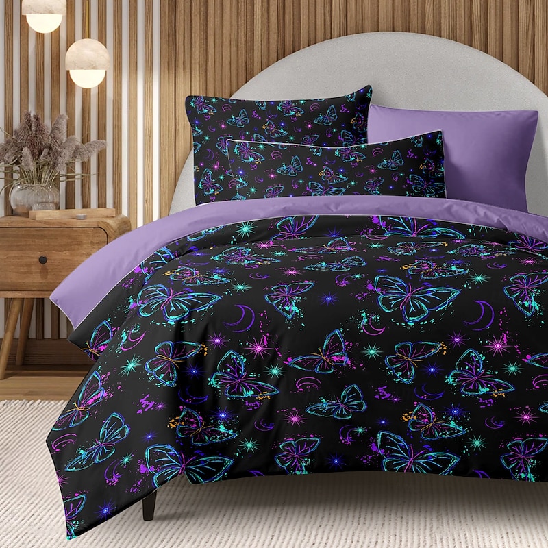 Night Butterfly Duvet Cover Set 100% Cotton Soft and Breathable Bedding with Elegant Butterfly Patterns Perfect for All Seasons Durable and Lightweight Quilt Cover Easy to Wash and Maintain - Main Image
