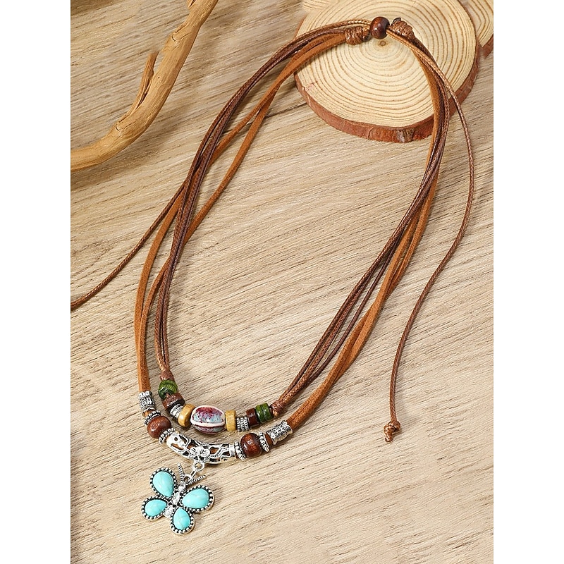 Vintage Butterfly Pendant Leather Necklace – Boho-Style Adjustable Beaded Jewelry for Women and Men, Perfect for Casual and Festival Wear