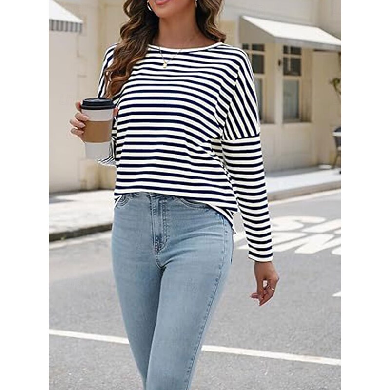 Women's Pullover Sweatshirt Hoodies Striped Fashion Streetwear Casual Long Sleeve Crew Neck Regular Tops Street Dailywear Print Black Blue Spring Fall3