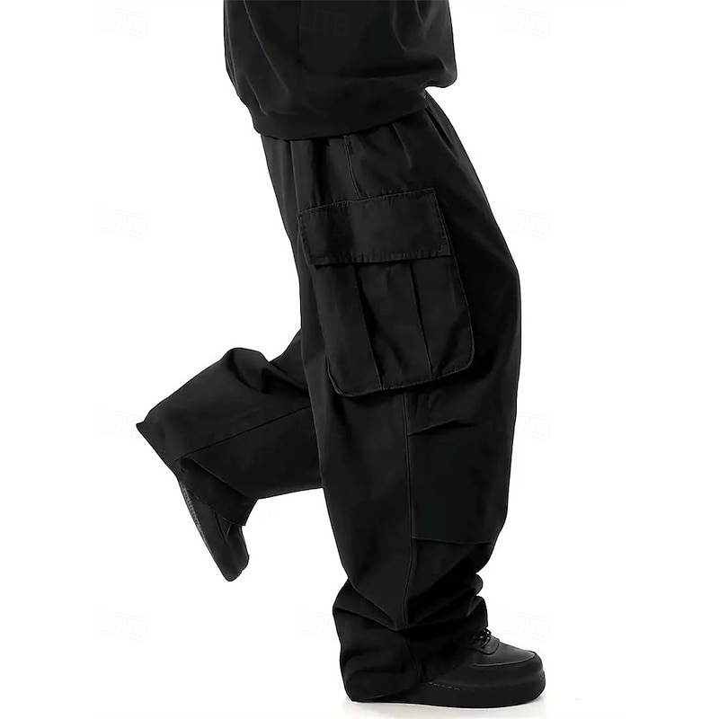 Men's Cargo Pants Trousers Wide Leg Multi Pocket Plain Wearable Outdoor Daily Camping & Hiking Fashion Classic Black Khaki3