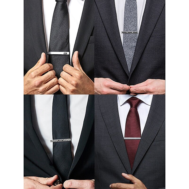 Men's Metal Tie Clip - Slim, modern design with geometric pattern, perfect for formal, business and wedding occasions3