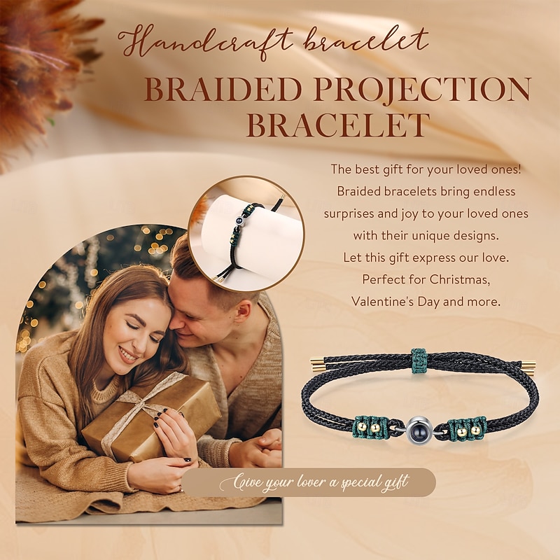 Personalized Photo Projection Bracelet Custom Best Gift for Mom – Wedding Gift for Couple, Elegant Woven Bracelet with Photo-Embedded Stone, Perfect Wedding Gift3