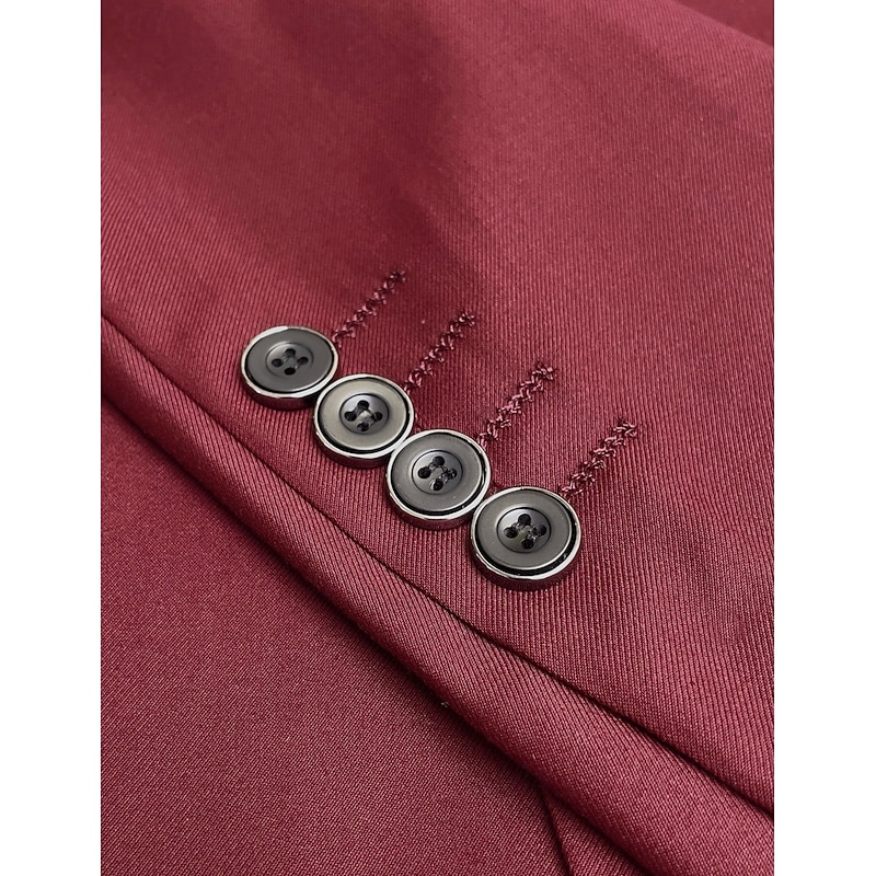 Men's Business Suits Notch Lapel Burgundy Navy Blue Formal WorkWear Solid Colored Standard Fit 2 Piece Single Breasted Two-buttons3
