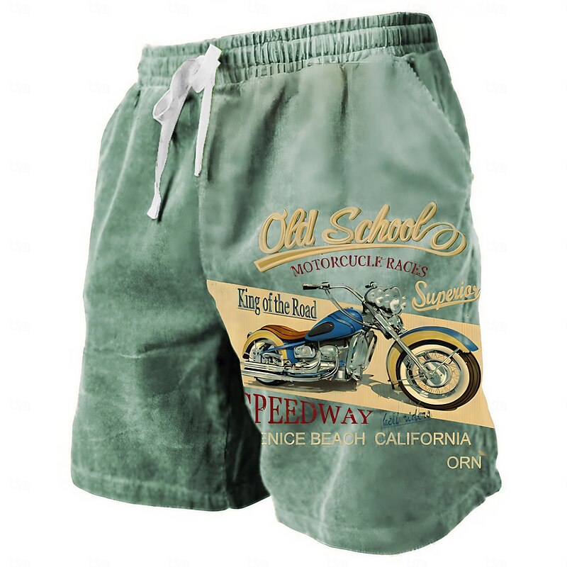 Men's Letter Graphic Prints Motorcycle Sweat Shorts Beach Shorts Terry Shorts Mid Waist Casual Athleisure Daily Holiday Streetwear Drawstring Elastic Waist 3D Print Designer Clothing Apparel