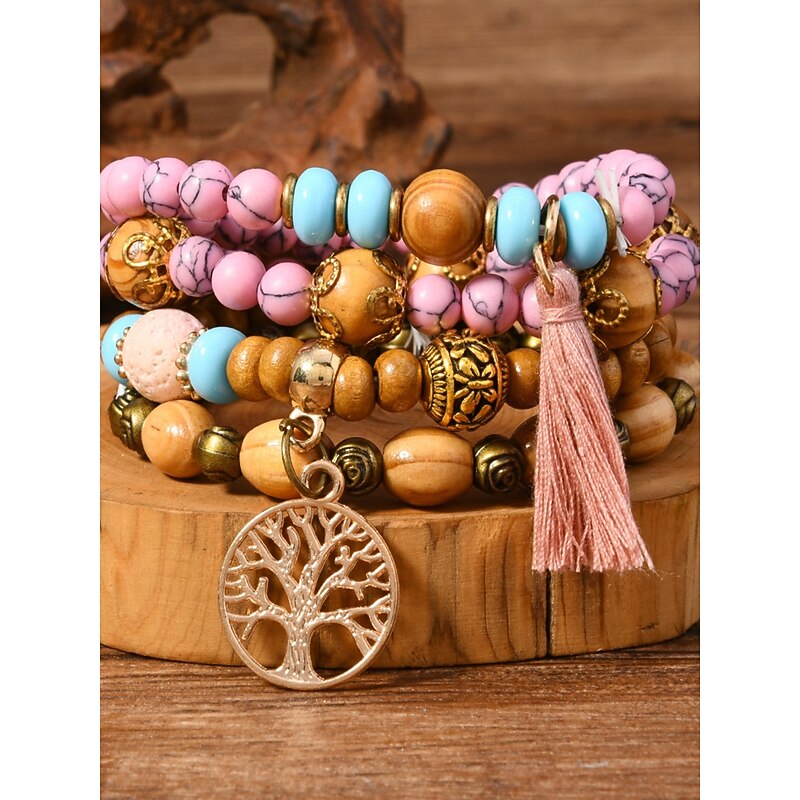 Vintage Style Ball Fashion Personalized Wood Bracelet Jewelry Black / White / Pink For Holiday4