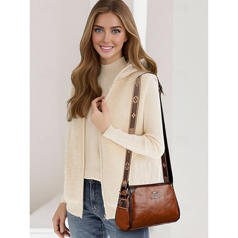 Women's Vintage Faux Leather Crossbody Shoulder Bag – Elegant and Compact Design with Adjustable Strap, Perfect for Daily Use, Travel, and Casual Outings Black White Brown2