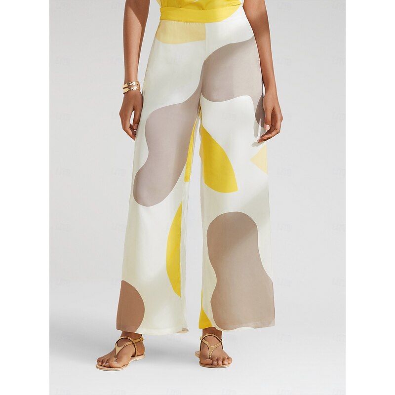 Women's Straight Full Length Satin Pocket Micro-elastic Pants Casual Daily Weekend White Summer S M L