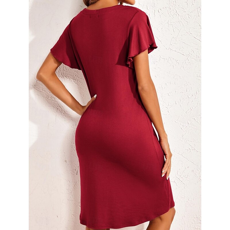 Women's Mini Dress Casual Dress T Shirt Dress Tee Dress Stylish Basic Casual Vacation Daily Regular Fit Plain Short Sleeve V Neck Black Wine Summer2