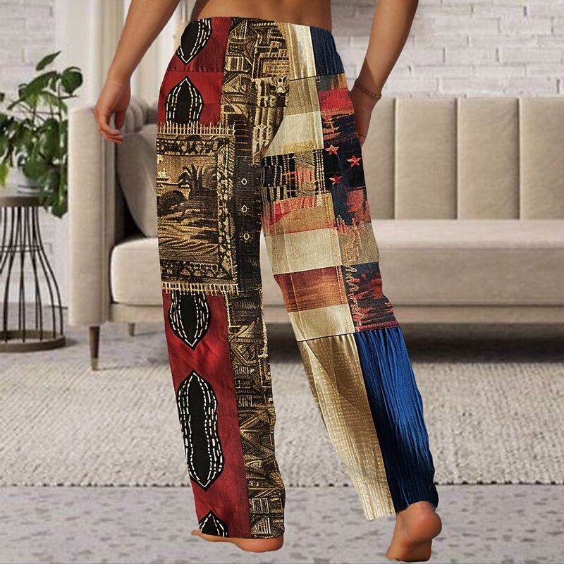 Men's Color Block Patchwork Stars Trousers Casual Pants Drawstring Elastic Waist Hawaiian Ethnic Vintage Retro Outdoor Vacation Holiday Side Pockets Straight Leg Trousers Summer Spring Fall 3D Print2
