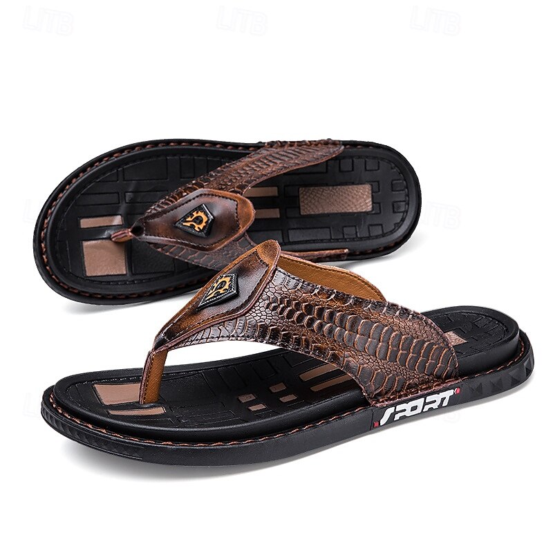 Men's Crocodile Pattern Flip Flops - Durable Sole, Luxurious Design, Perfect for Beach, Pool and Summer Casual Wear4