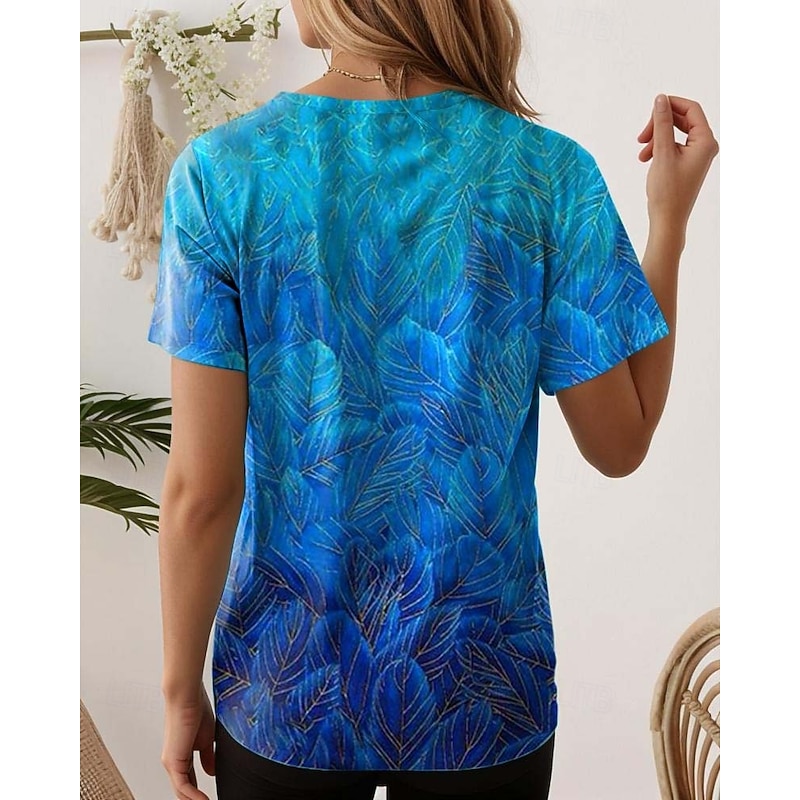 Women's T Shirt Floral Casual Short Sleeve Round Neck Regular Tops Daily Print Black White Light Green Blue Purple Summer2