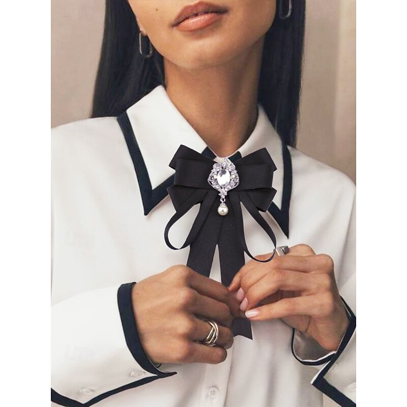 Elegant Burgundy Bow Tie with Jewel Pendant – Victorian Style Women's Accessory for Formal Events, Weddings and Cosplay4