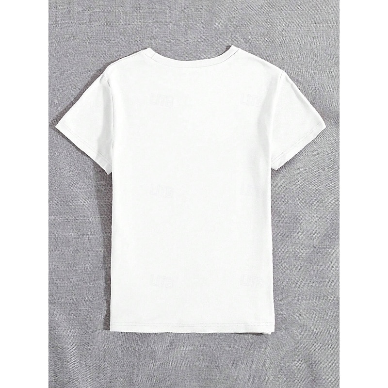 Women's T Shirt Cotton Shirt Letter Casual Short Sleeve Round Neck Regular Tops Daily Print Black White Summer4