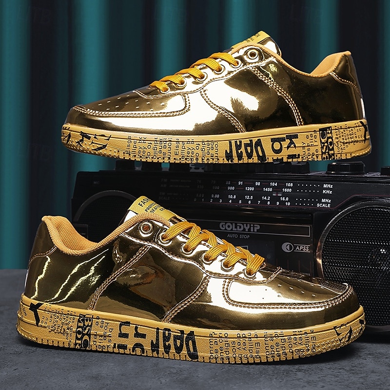 Men's Gold Metallic Sneakers with Printed Sole - Stylish Casual Shoes for Parties, Streetwear and Dance4