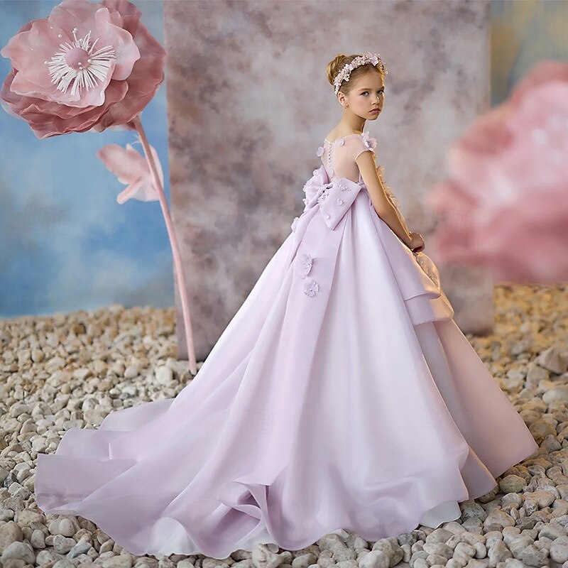 Flower Girl Dress Girls' Formal Dress First Communion Dress Party Dress Wedding Party Princess Sweet Christmas Carnival Ruched Solid Color Strapless Crew Neck White Purple 4 years+2