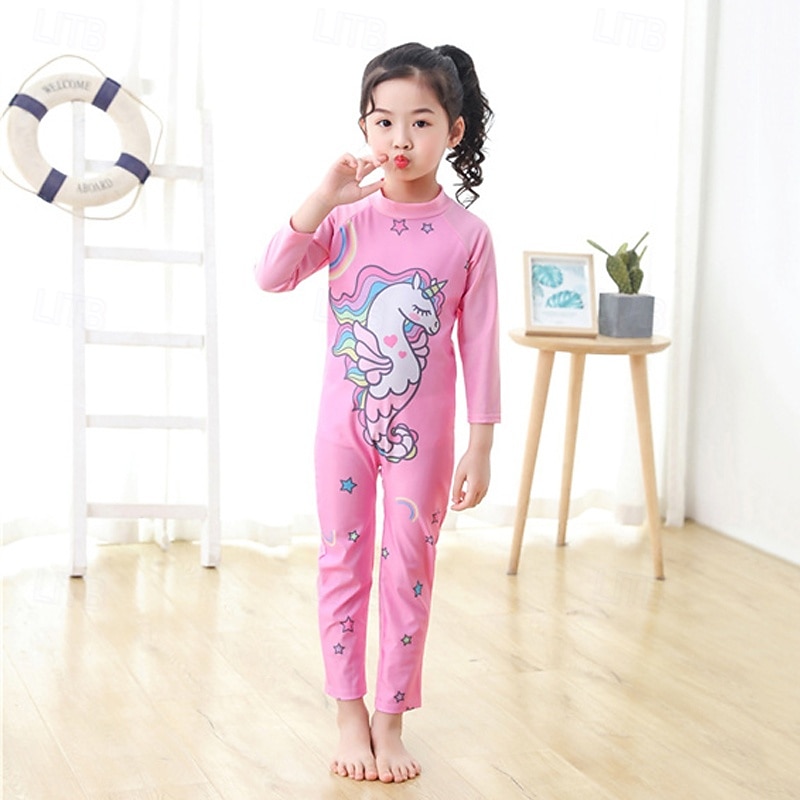 Kids Girls' Swimsuit Outdoor Party Unicorn Vacation Fashion Bathing Suits 4 years+ Summer Multicolor White2