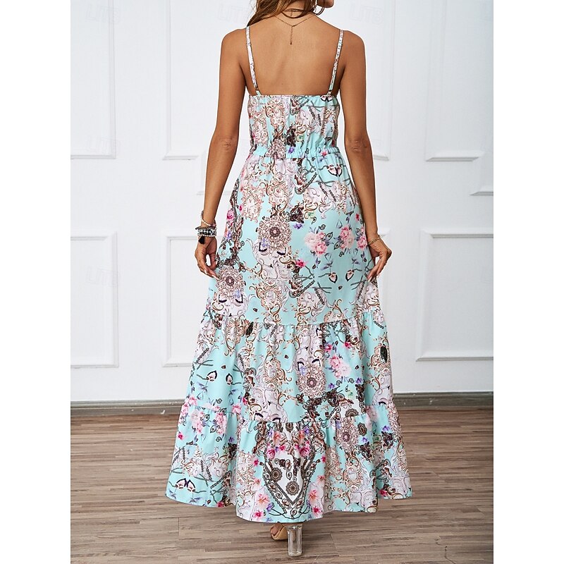 Women's Maxi Dress Casual Dress A Line Dress Slip Dress Boho Dress Bohemia Casual Boho Vacation Daily Regular Fit Floral Sleeveless Strap Blue Green Summer2