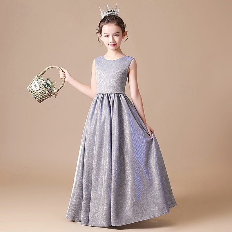 Flower Girl Dress Kid's Girls' Princess Dress Performance Wedding Party Elegant Beautiful Solid Color Sleeveless Crew Neck Grey Black 4 years+