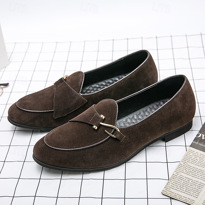 Men's Brown Suede Loafers with Gold Buckle Detail – Stylish Slip-On Shoes for Casual and Semi-Formal Occasions3