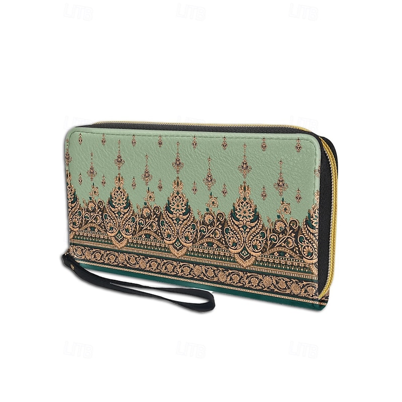 Bohemian Vintage Floral Printed Leather Wristlet Wallet – Elegant Zippered Clutch with Multiple Compartments, Perfect for Women's Daily Use, Parties and Special Occasions4