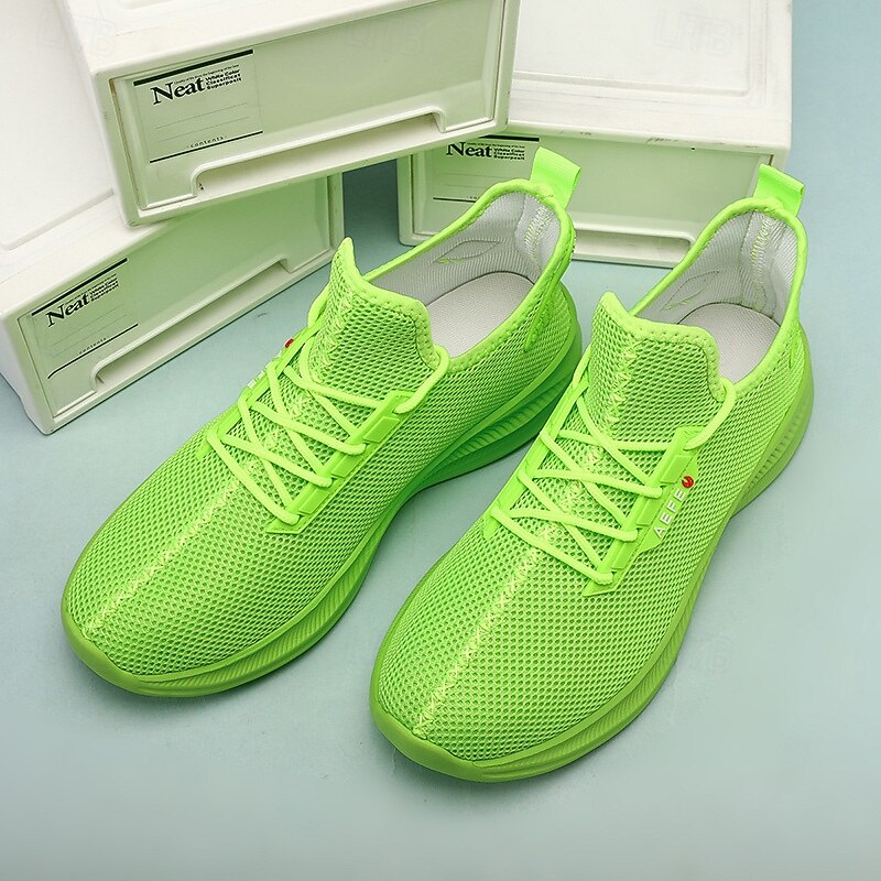 Men's Neon Green Mesh Running Shoes - Lightweight Breathable Sneakers for Sports, Gym and Casual Wear2