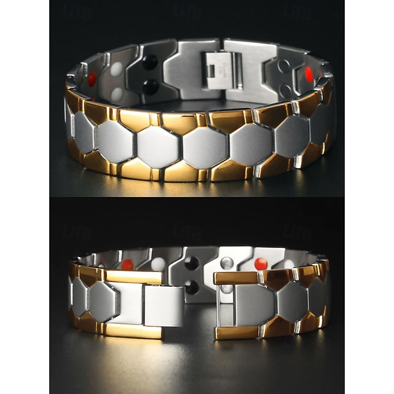 Men's Hexagonal Stainless Steel Bracelet – Modern Gold-Tone Wristband for Casual and Formal Occasions4