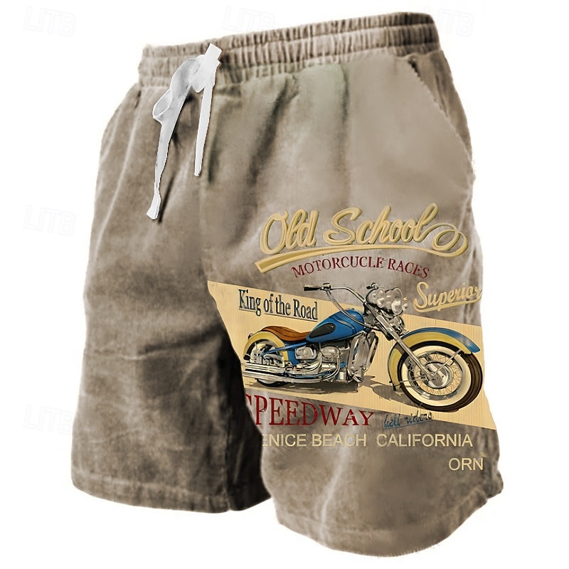 Men's Letter Graphic Prints Motorcycle Sweat Shorts Beach Shorts Terry Shorts Mid Waist Casual Athleisure Daily Holiday Streetwear Drawstring Elastic Waist 3D Print Designer Clothing Apparel3