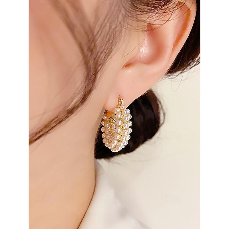 Elegant Faux Pearl Hoop Earrings – Vintage-Inspired Gold-Plated Jewelry for Women, Perfect for Weddings, Parties and Everyday Glam