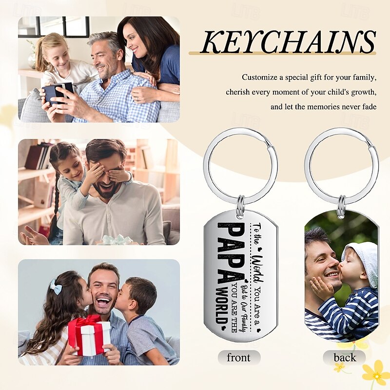 Personalized Stainless Steel Photo Keychain Custom Best Gift for Dad, Keepsake for Father's Day, Birthday, Business Gift for Husband, Son, Grandpa3