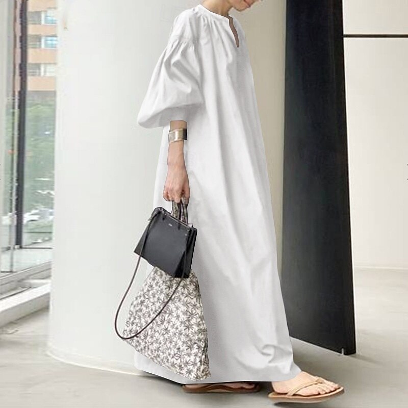 Women's Long Dress Maxi Dress Linen-Inspired Dresses Casual Dress Stylish Casual Vacation Daily Date Regular Fit Plain Long Sleeve Square Neck Black White Khaki Summer Spring4