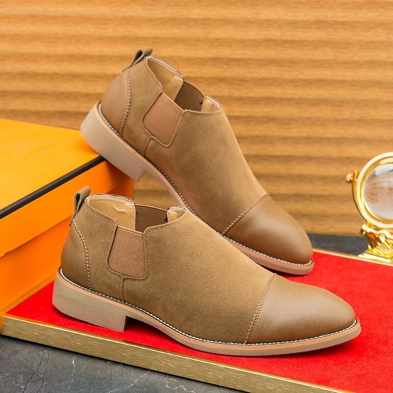 Men's Tan Chelsea Boots with Faux Leather and Suede Upper – Slip-On Elastic Design, Casual and Comfortable for Daily Wear or Semi-Formal Occasions4