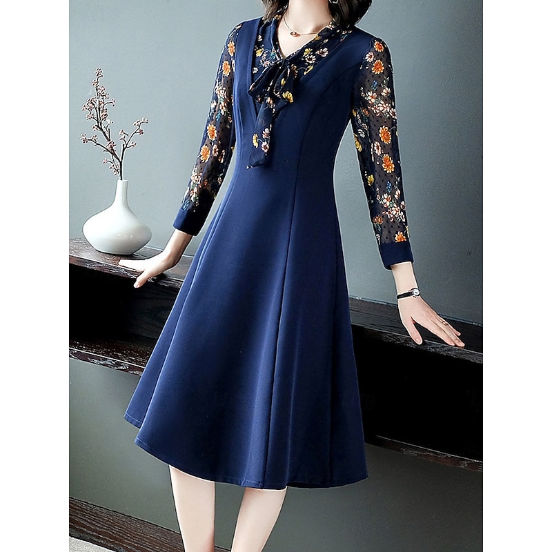 Women's Midi Dress Boho Chic Dresses Stylish Casual Vacation Daily Regular Fit Floral Long Sleeve V Neck Black Red Blue Summer4