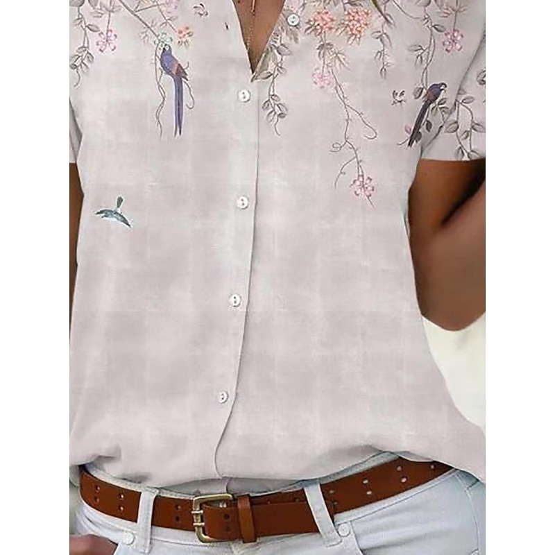 Women's Shirt Blouse Floral Stylish Casual Short Sleeve Shirt Collar Regular Tops Daily Buttons Print Light Green Pink Blue Summer Spring3