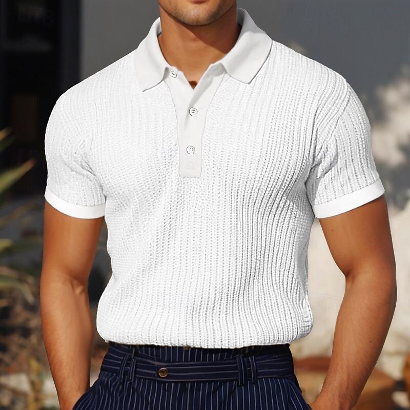Men's Golf Shirt Knit Polo Business Casual Classic Short Sleeve Vacation Fashion Color Block Buttons Knitted Summer Spring Regular Fit White Burgundy Blue Khaki Gray Golf Shirt4