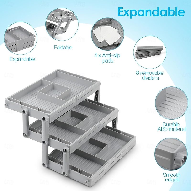 Multi-Level Smart Drawer Organizer, 3-Tier Expandable Desk Drawer Organizer, Folding Storage Tray for Office, Home, Kitchen, Makeup, Jewelry, Junk Drawer Organization3