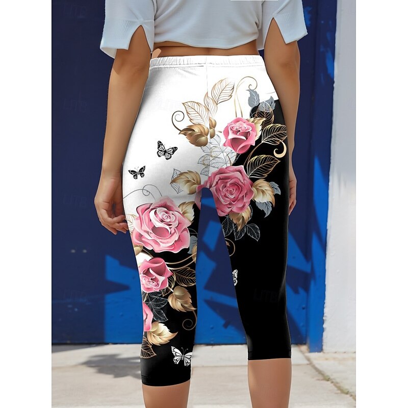 Women's Leggings Capri Pants High Elasticity Fashion Streetwear Full Length High Waist Floral Printing Thermal Warm Breathable Soft  Outdoor Daily Pink Fall Winter Regular Fit3