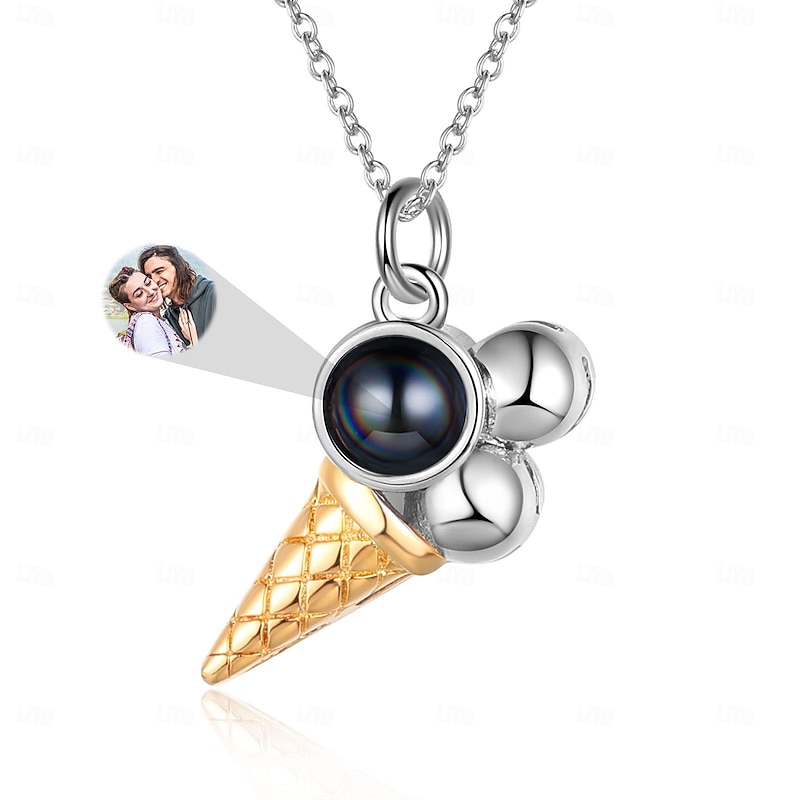 Personalized Photo Projection Necklace Custom Best Gift for Mom – Custom Wedding Gift for Couple, Ice Cream Pendant with Projection Stone, Perfect Wedding Gift - Main Image