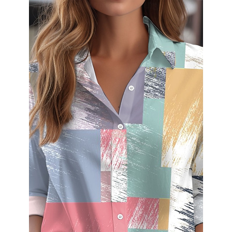 Women's Shirt Button Down Tunic Shirt Collar Long Sleeve Geometric Tie Dye Casual Regular Tops Work Daily s Print Blue Spring Fall Winter2