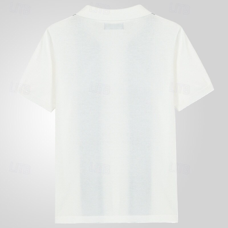 Men's Button Up Polos Golf Shirt Casual Sports Lapel Short Sleeve Fashion Basic Color Block Patchwork Buttons Summer White Button Up Polos3