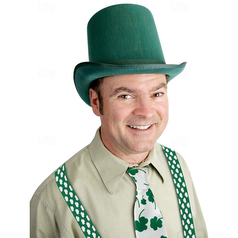 St. Patrick's Day Accessories Set - Shamrock Suspenders, Bow Tie, and Necktie for Men, Festive Green Clover Design for Holiday Parties, Parades and Celebrations2