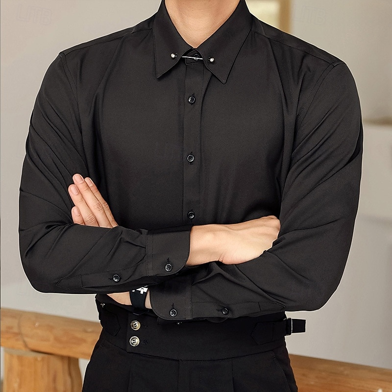 Men's Shirt Spearpoint Collar Shirt Dress Shirt Button Up Shirt Plain Wedding Party Black White Long Sleeve Lapel Spring &  Fall Clothing Apparel4